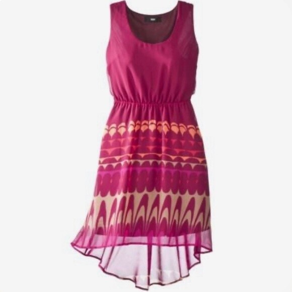 Beautiful wine pink and tan dress with elastic waist size XS - Picture 1 of 3